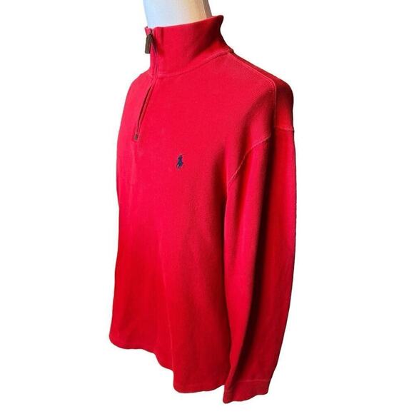 Ralph Lauren Polo Red Quarter Zip Pullover Sweater Men’s XL 100% Cotton Holiday - Picture 2 of 8